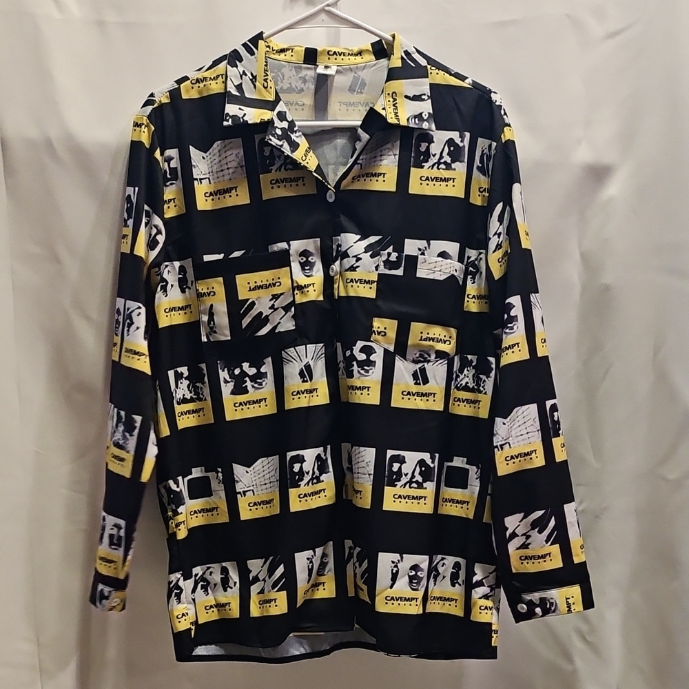 Undercover Black and Yellow Graphic Button Down Shirt